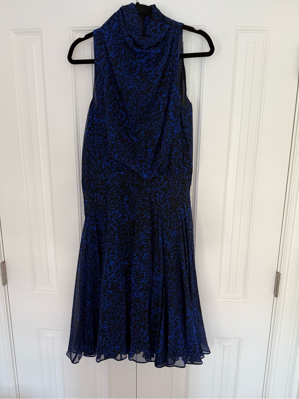 Sleeveless Blue Patterned Sik Cowl Neck Dress by Derek Lam